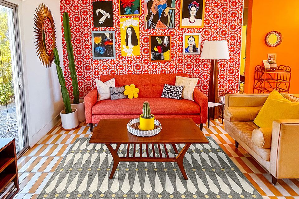 abstract rug in living room