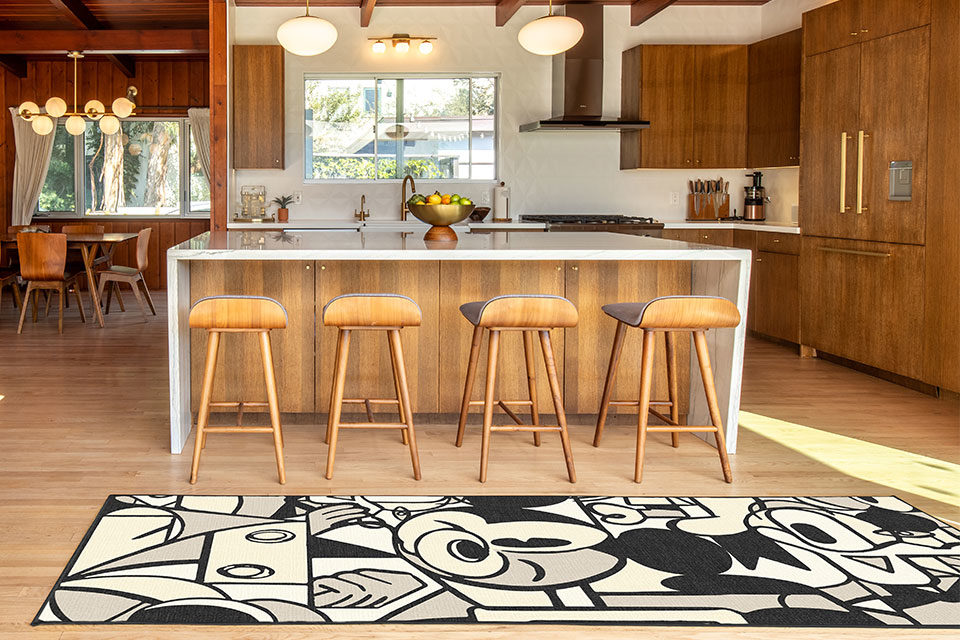 Mickey Mouse and Friends Warm Grey Disney Rug in Kitchen