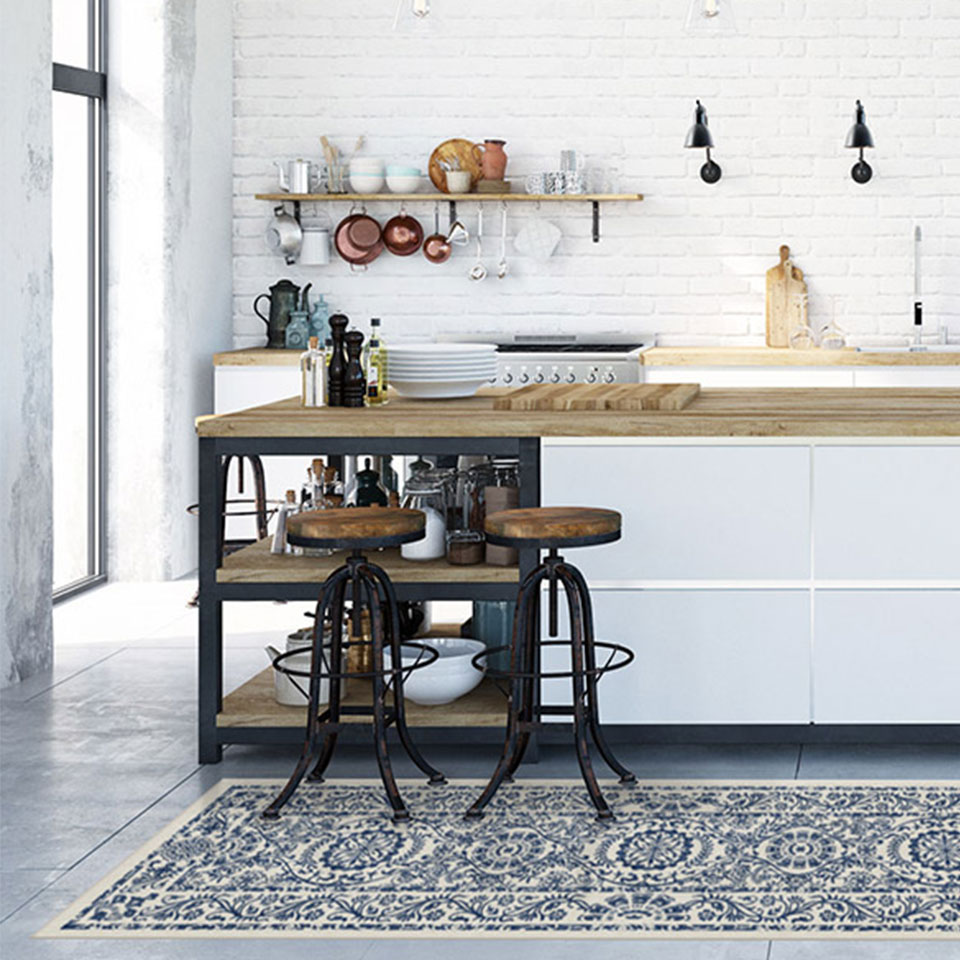 Delphina Blue Rug in Kitchen