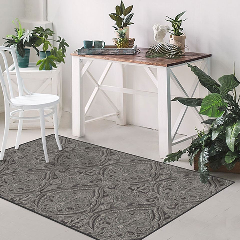 Lacis Damask Charcoal Rug in Office