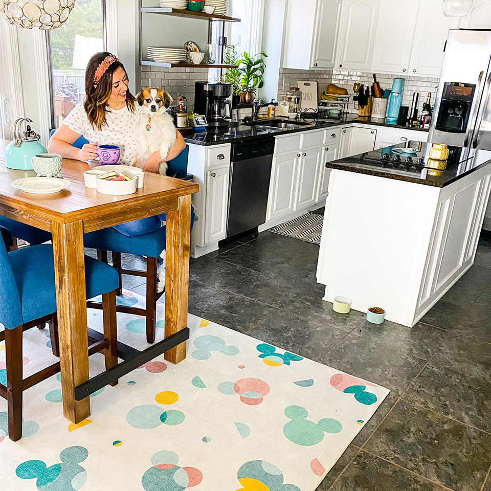 Colorful Disney Mickey Rug in Dining Room