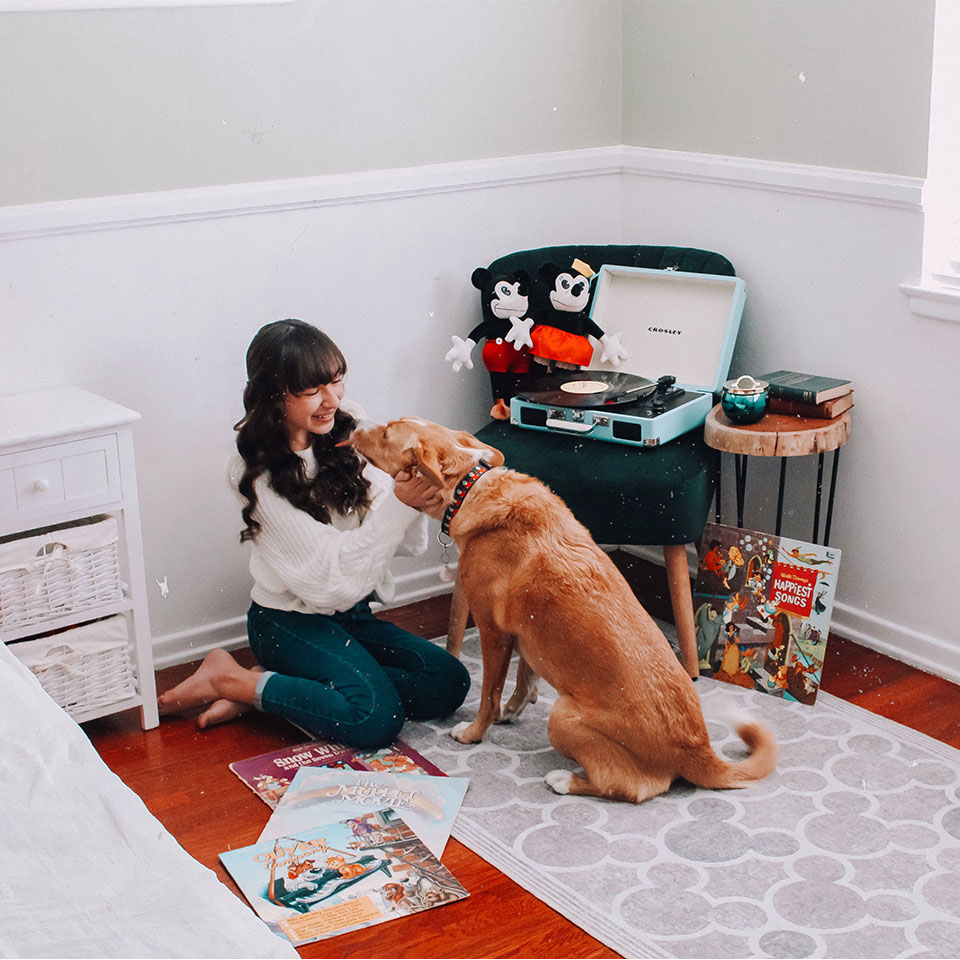Disney Mickey Grey Rug With Dog in Bedroom
