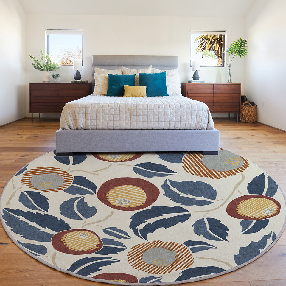 Round Rugs In Living Room Dining And, What Size Round Rug For Queen Bed