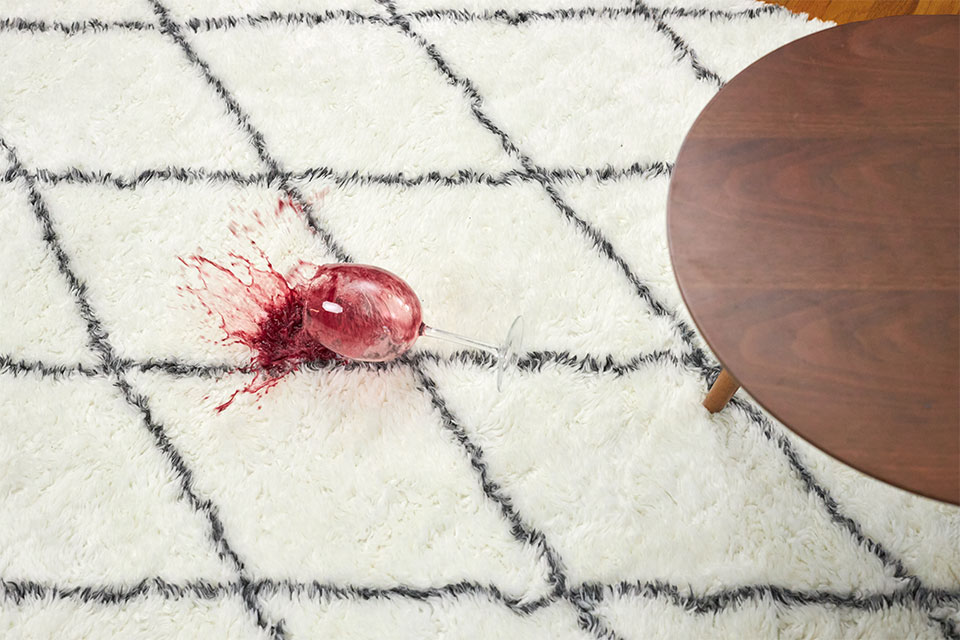 wine spill on plush rug