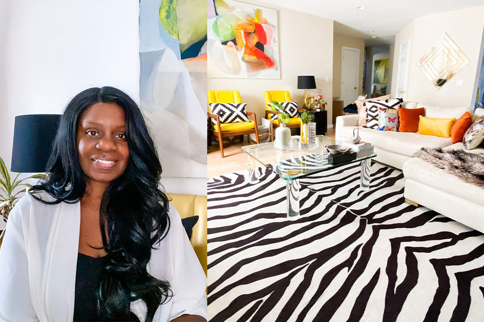 Tiffany B of My Eclectic Nest and Black Zebra Print Rug in Living Room