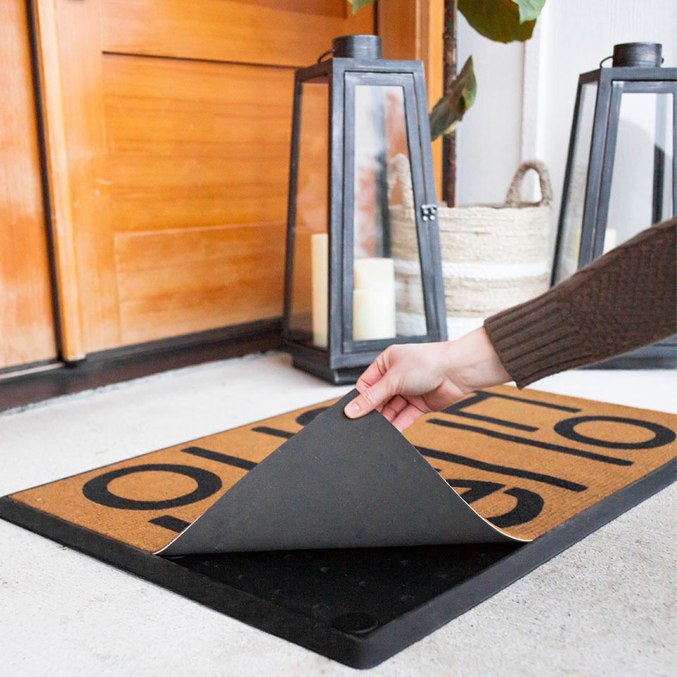 Doormat cover with Hello text and rubber mat