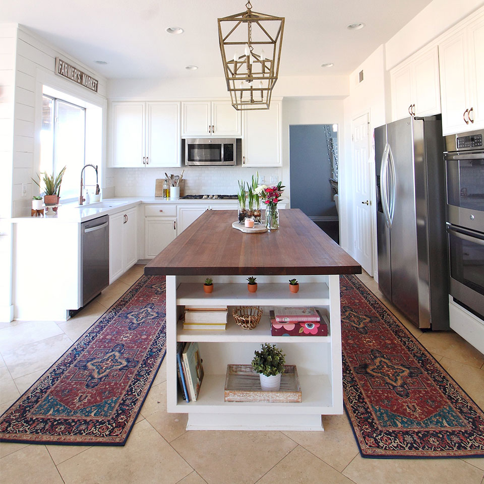 red and blue persian runner rugs in kitchen