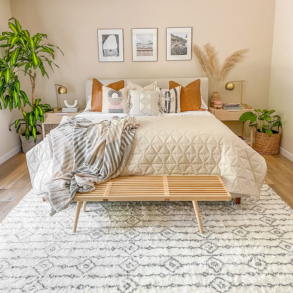 plush moroccan rug in boho bedroom
