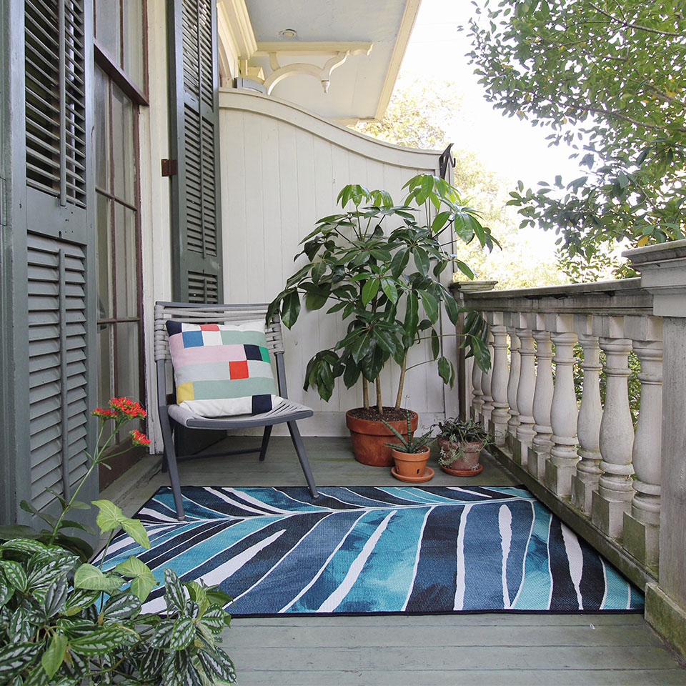 small blue and teal balcony rug