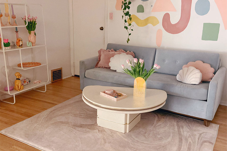 neutral beige marble rug in living room