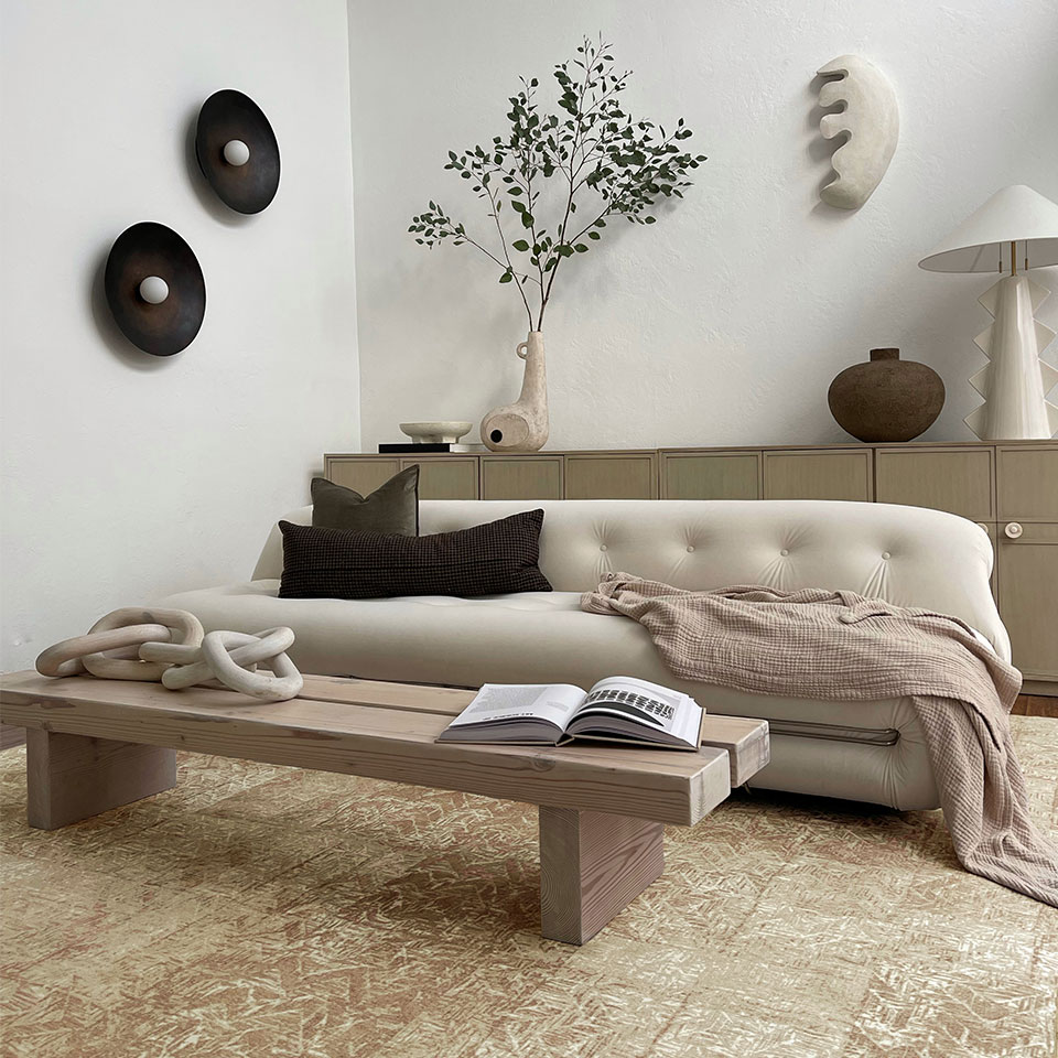 neutral geometric rug in living room