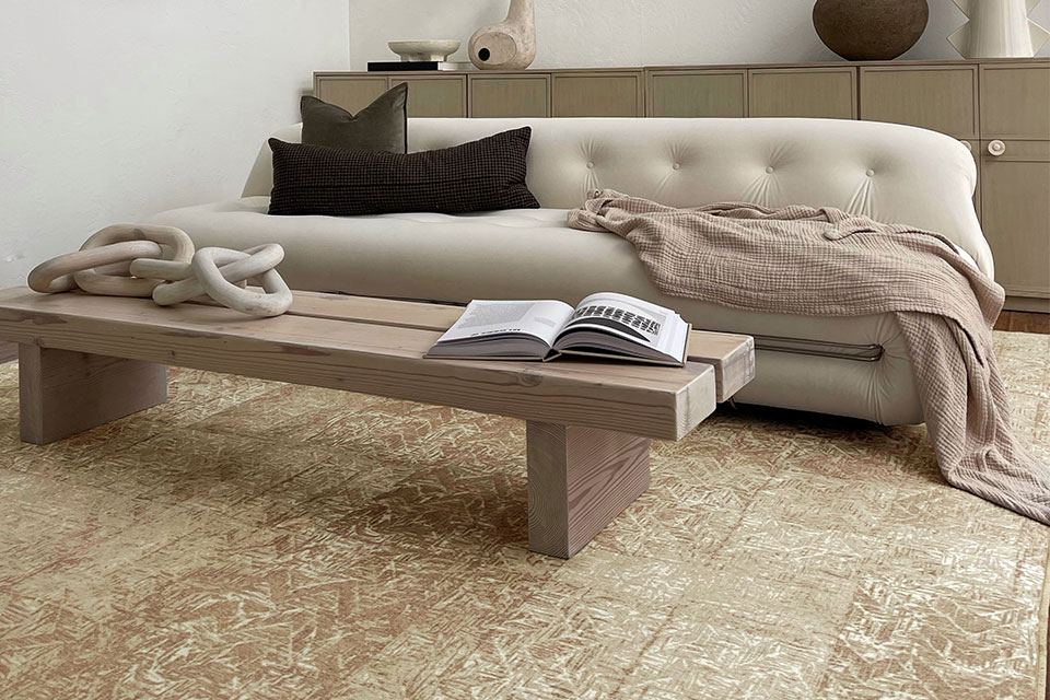 neutral geometric rug in living room