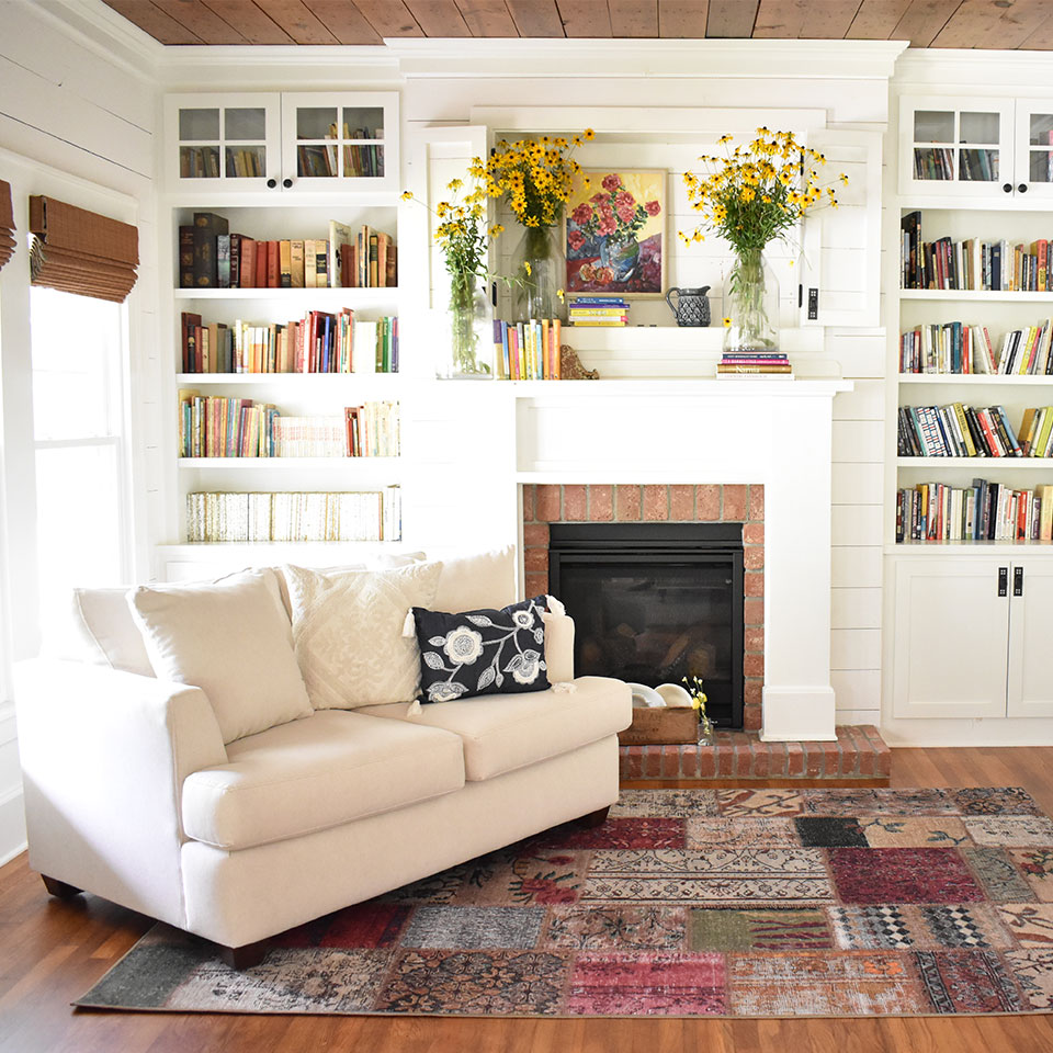 boho patchwork rug in living room