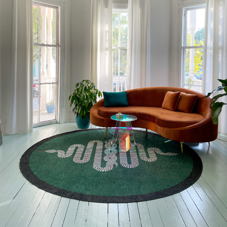 leo inspired rug in living room