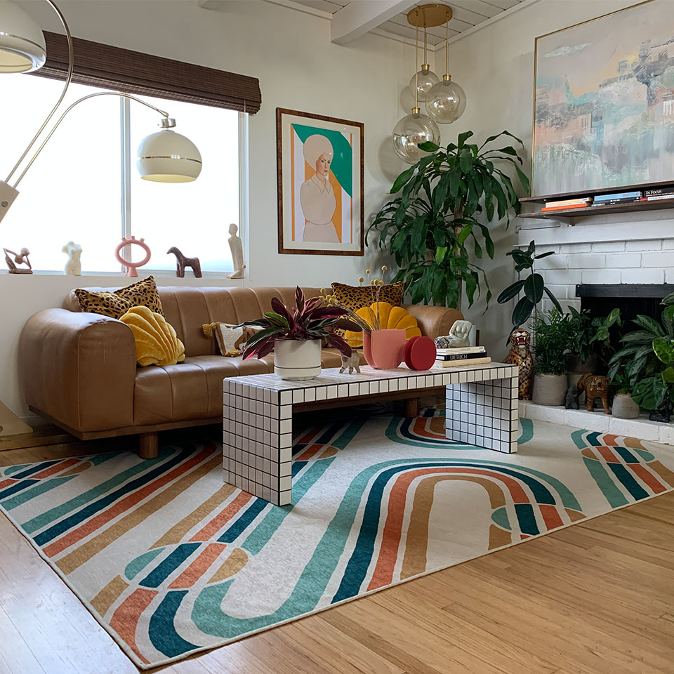 retro rug in living room