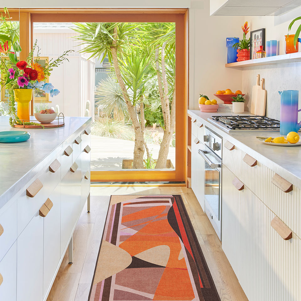 colorful runner rug in kitchen