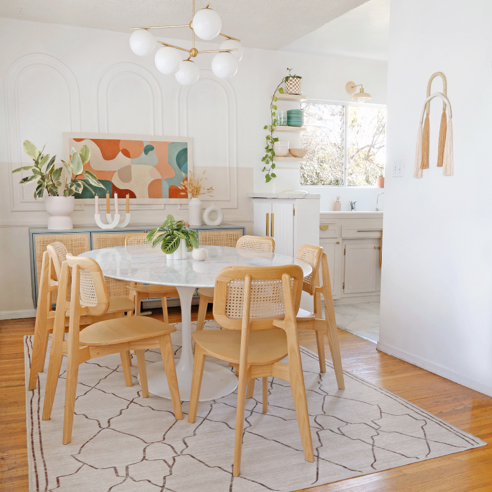 minimalist rug in mid century modern kitchen